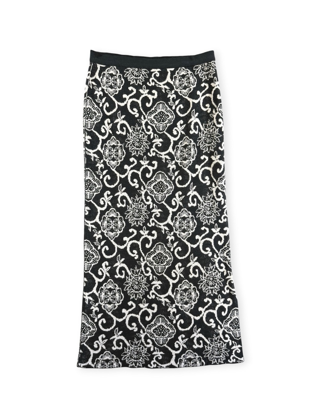 Peruvian Connection Black & Ivory Pima Cotton Knit Midi Skirt – Size Small
